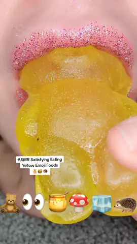 A post by @satisfying..x..lips on TikTok caption: ASMR Satisfying Eating Yellow Emoji Foods 🧸🍯🦔 #asmr #emojifoods #satisfyinglips 