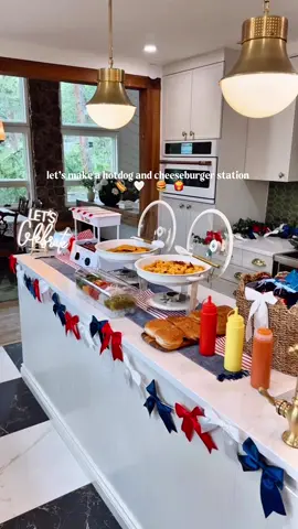 A post by @julianna_claire on TikTok caption: Two icons, one plate 🌭🤍🍔. Let’s make a hotdog & cheeseburger station ✨. #summertime #summer2025 #summer #cheeseburger #summerfood #kitchen #kitchenorganization #kitchendesign #kitchenware #cooking #cookingtips #cookingathome #4thofjuly 