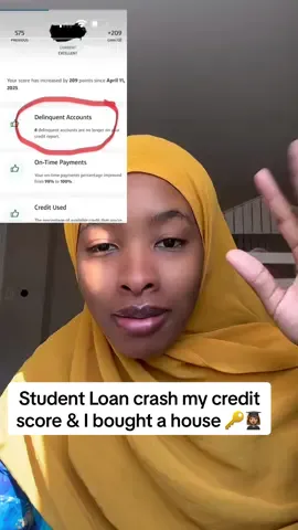 A post by @massangeshome on TikTok caption: Student loan crash my credit score but I bought a house  🔑👩🏾‍🎓
