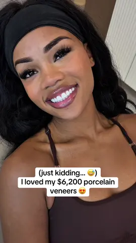 A post by @wondersmiledentalcenter on TikTok caption: My million-dollar smile 💎 (Ok… maybe not a million) But I’m obsessed with my $6,200 porcelain veneers 😍 Worth every penny! 📲 Book your smile transformation: 561-668-5094 #Veneers #SmileMakeover #PorcelainVeneers #WorthIt #BeforeAndAfter