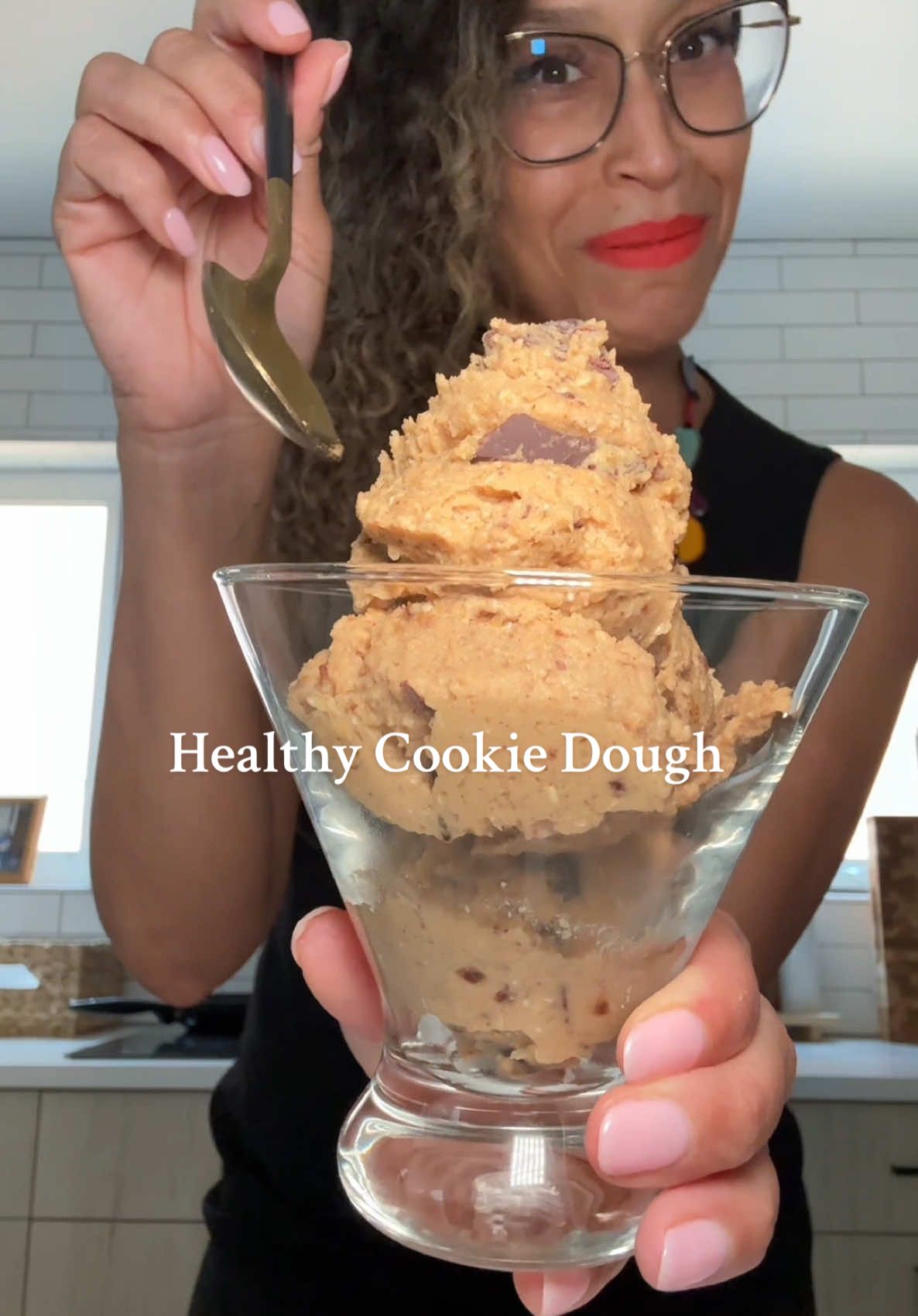 A post by @thejenjones on TikTok caption: Summertime Fine chickpea cookie dough!  Glowing skin by @nevéll_skin/ Coffee Infused coffee oil. Grab your bottle at nevellskin.com  Recipe: 1 can or carton of organic chickpeas rinsed  1/3 cup each organic oats and your choice of nut or seed butter  1 tbsp yellow miso paste  3 soft dates 1/4 cup maple syrup  1/2 tsp vanilla powder  1/2 tsp Ceylon cinnamon  Blend until creamy and add in dark chocolate  Refrigerate for 20 minutes  #summertimefine #chickpeacookiedough #healthyrecipes 