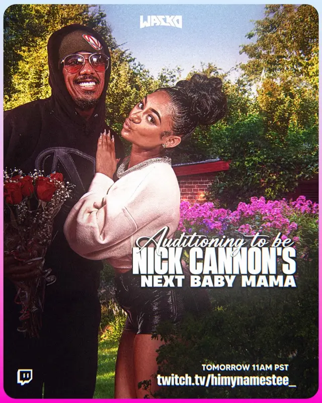 A post by @himynamesteeee on TikTok caption: Twitch Tomorrow 11am PST : himynamestee_ Twitch.com/himynamestee_ #himynamestee #twitch @nickcannon !!