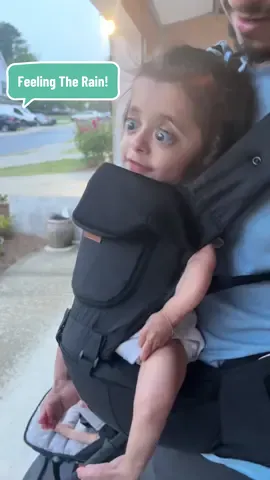 A post by @ourlittlemms on TikTok caption: She actually wanted to “feel the rain on her skin” 😂 #cute #cutebaby #adorable #sweet #toddlersoftiktok #kids #rain #thunder #adventurous #family #outdoors #wholesome #fyp #foryou 