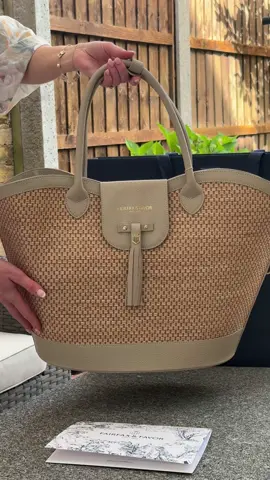 A post by @fairfaxandfavor on TikTok caption: The dreamiest bag! Our Large Windsor Basket Bag in Stone! Join @sophiasellwood as she unboxes this beauty.  #fairfaxandfavor #Wimbledon #ss25 #tennisstyle #tennisfashion #tennislooks #luxuryshopping #summerstyle #springstyle #summeroccasion #occasionwear #bag #beachbag 
