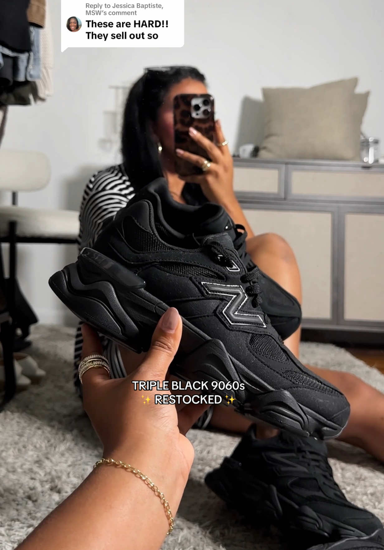 A post by @bettyyannhill on TikTok caption: Replying to @Jessica Baptiste, MSW restocked ❤️‍🔥❤️‍🔥❤️‍🔥 #newbalance9060 #9060newbalance #blacknewbalance #tripleblack #tripleblacknewbalance #newbalanceshoes #blacksneakers #sneakertok #sneakergirl #dealsforyoudays #trendingsneakers #tiktokshopcreatorpicks 