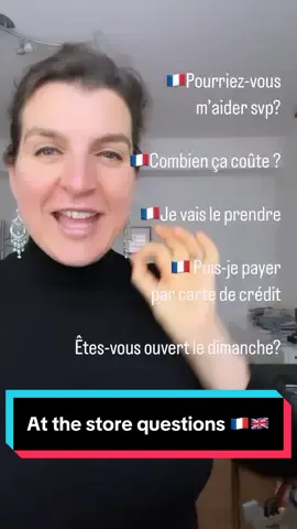 A post by @learnfrenchwithmaud on TikTok caption: At the store questions in 🇫🇷🇬🇧? C’est parti on y va 🙌😃👍 Which one will you use next?  Comment below ⬇️  Do you want to learn even more French ?  ➡️Every Sunday an entire workshop with a long exclusive videos + subtitles + text & audio + Exercices &bonus 🥰  ➡️ Every Wednesday a podcast🎙️ Sign up here ⬇️ (direct link in Bio) https://learnfrenchwithmaud.substack.com 🇫🇷☺️😍🙌 Ecris, répète et à bientôt (Write Repeat and see you soon ) [learn French, French vocabulary , French language, basic French words, vocabulary, English words, easy learning languages]