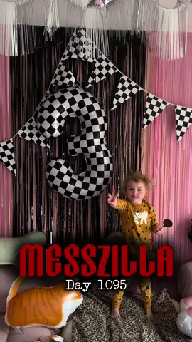 A post by @meggsfordays on TikTok caption: The diaries of Messzilla day 1095 💀 Our toddler aka Messzilla recently turned three so we threw a party in her honour, I think she had a good time but it’s hard to tell with her poker face. Cats and paw patrol delivered as demanded #motherhoodunplugged #motherhoodunfiltered #toddler #toddlermom #toddlerfun #funnykids #vlog #dayinthelife #kidsparty #birthdaycelebrations #toddlerbirthday 