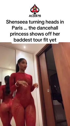 A post by @ace876media.ent1 on TikTok caption: Shenseea turning heads in Paris … the dancehall princess shows off her baddest tour fit yet