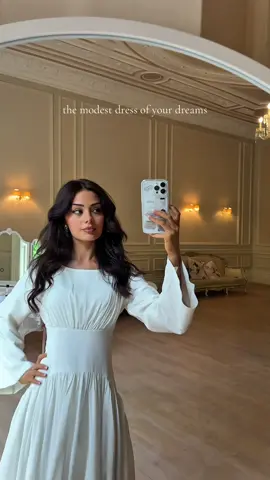 A post by @byhasanat on TikTok caption: The modest chiffon dress straight out of a daydream 🥺☁️🫧✨ the ‘Luna’ is launching 1st July at 12pm BST #modestfashion #modest #modestdress #bridal #graduationdress #lanadelrey #bridaldress #nikkahdress 
