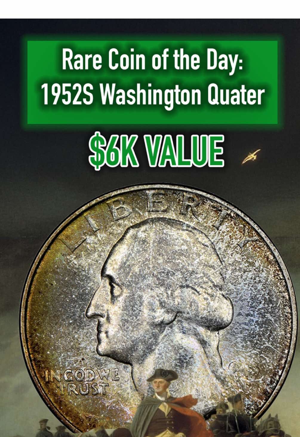 A post by @bullionshark on TikTok caption: Gem alert 💎🪙 This isn’t your pocket change quarter. This 1952-S Washington Quarter graded CAC MS68 is nearly flawless, wrapped in beautiful natural toning, and one of the finest known for the date. Most 1952 quarters were spent on gas, diner coffee, or a movie ticket—this one survived untouched, capturing post-WWII America in silver. It’s not just a quarter. It’s a story in your hand. Would you add a gem like this to your collection? 👇 #washingtonquarter #rarecoins #coincollecting #numismatics #bullionshark #silvercoins #1952 #cacapproved #coincollector