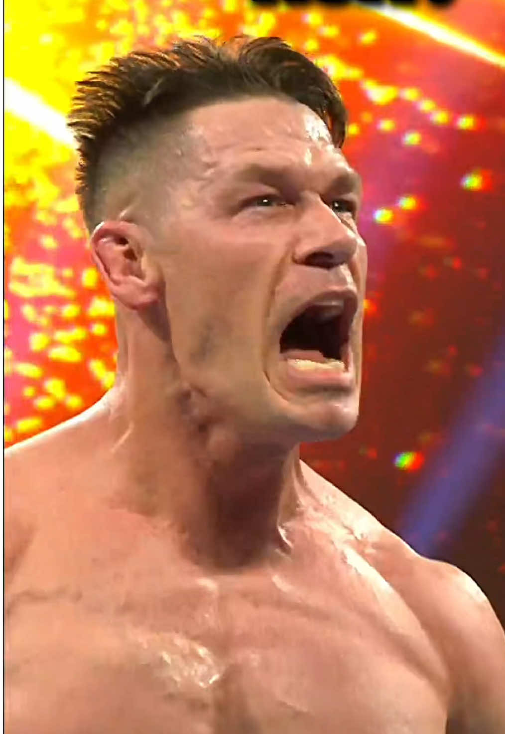 A post by @wwe on TikTok caption: The GOAT is MAD! 😡 #WWE #JohnCena #SethRollins 