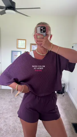 A post by @lily.mags on TikTok caption: New Summer athleisure set from Aerie 🍇🍇🍇 #aerie #aeriehaul #summerclothes #athleisurewear #matchingset #trendyoutfit 