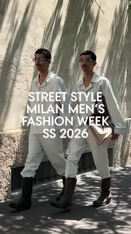 A post by @voguemagazine on TikTok caption: The menswear contingent was feeling the heat at #MilanFashionWeek. Find the best street styles at the shows—and get some heat wave-friendly ‘fit inspiration—at the link in bio. 
