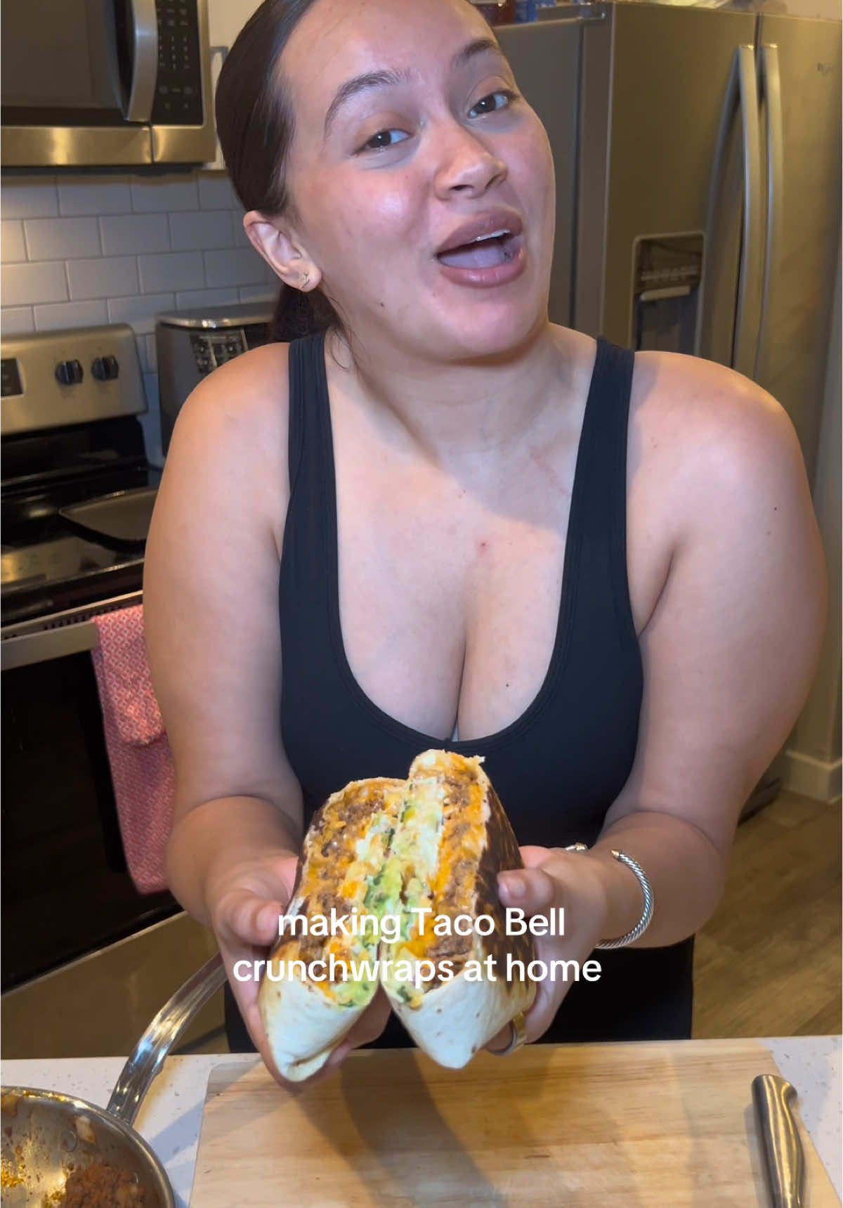 A post by @alexandjessicaa on TikTok caption: I love Taco Bell but we save that money and make it home! #alexandjessicaa #crunchwrap #tacobell 