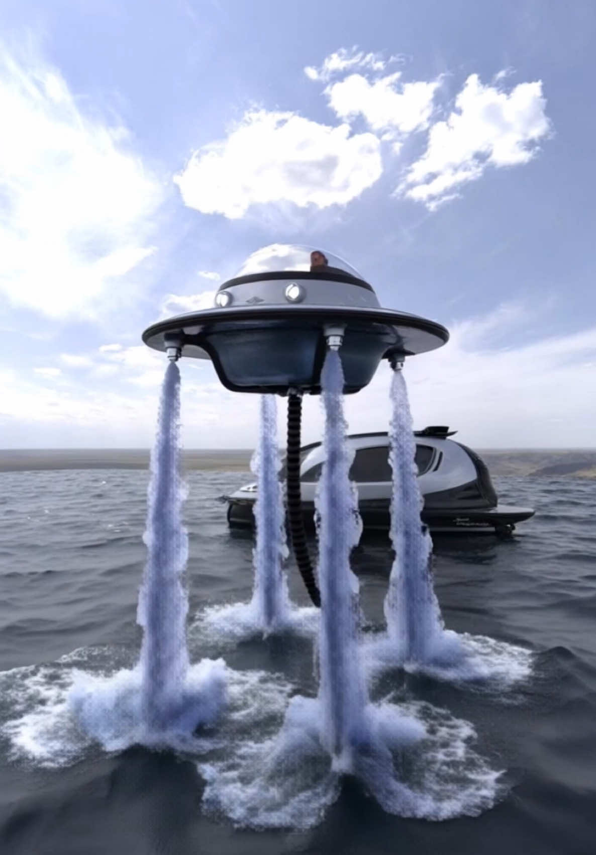 A post by @jetcapsule on TikTok caption: The #ufojet  #flyboard #fly #ufo #jet #capsule #jetcapsule #elevation #flying #elevate #waterjet #jetboat #watercraft #watertoy #fun #spaceship #game #seajet #madeinitaly #jetski #yacht #yachting #boat #boating #ocean #lazzarinidesign #concept #fyp #MaestriDelPov 