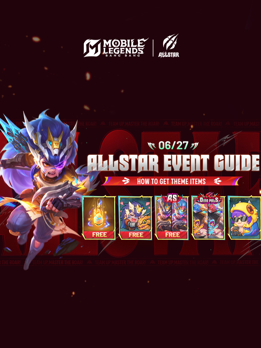 A post by @mlbbttofficial on TikTok caption: Exclusive skins! Themed items! All waiting for you! #MLBBAllStar #MLBBDINOPLANET #MobileLegendsbangbang