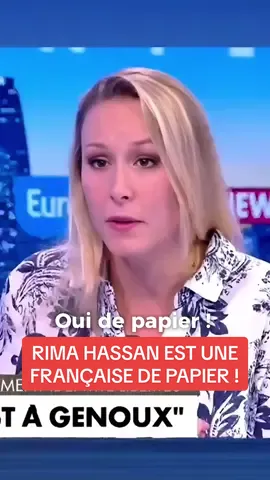 A post by @marion_marechal on TikTok caption: 💥 Je considère Rima Hassan comme une française de papier (…) Elle devrait être déchue de sa nationalité.