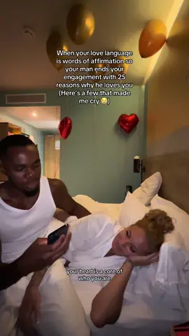 A post by @elevenahmosee on TikTok caption: I don’t often post the more personal side of mine and mars’s relationship but to be in a love that sees me so deeply & isn’t afraid to let it be known is always going to be something I hold dearly. He ended the night with 25 reasons he loves me (because it was my 25th birthday) I edited out so much but wanted to share a few 🥹💜 #proposal #engaged #Love #wordsofaffirmation 