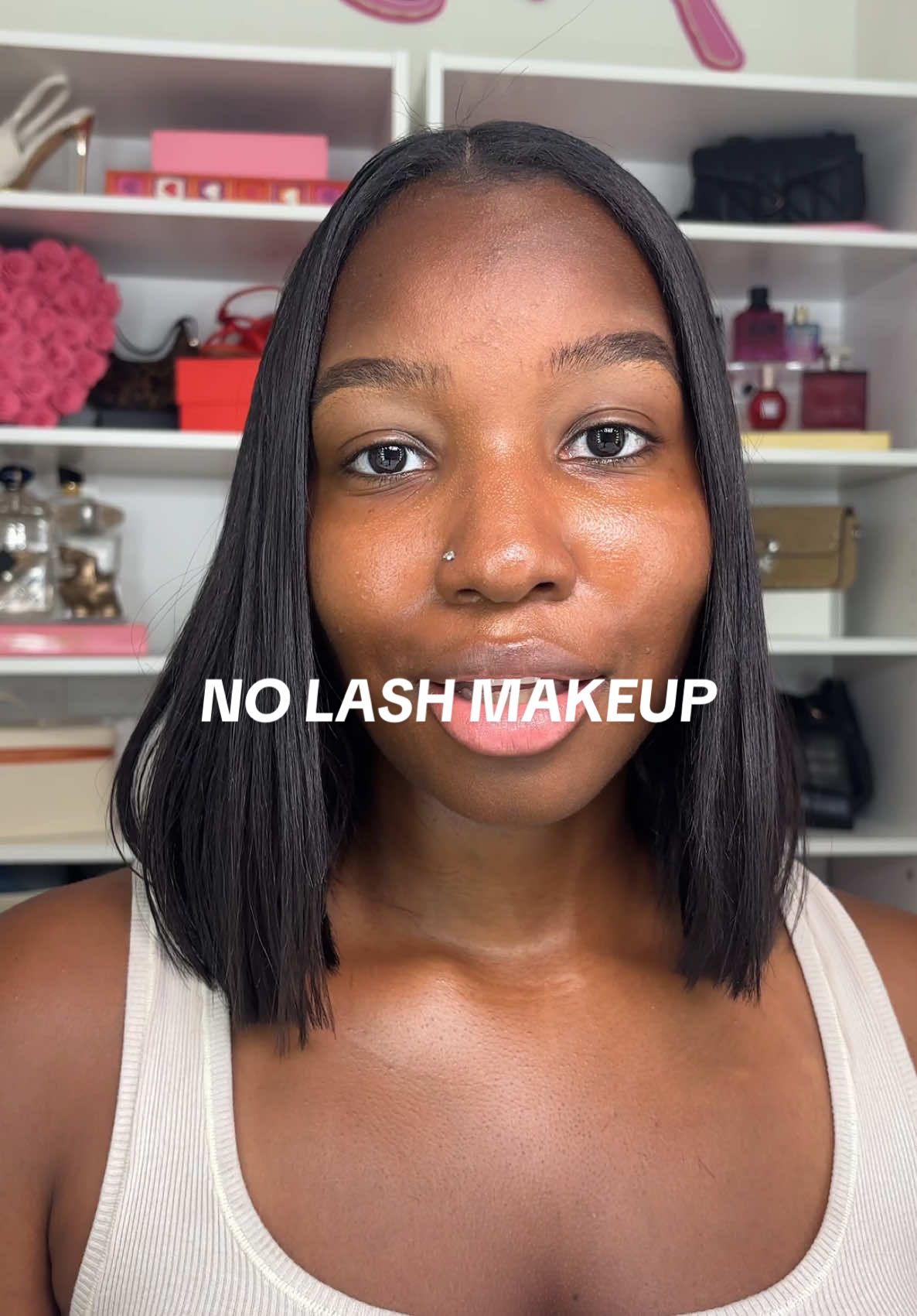 A post by @aniyahserinity on TikTok caption: Finally getting into the no lash makeup look (against my will)😫 I’ve been in a makeup funk lately but hopefully once I get a fresh set the looks go back to eating! #grwm #nolashesmakeup #blackgirlmakeup 