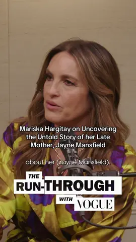 A post by @voguemagazine on TikTok caption: #MariskaHargitay’s new HBO Max documentary “My Mom Jayne,” sees the actor crack open decades-old boxes to uncover the untold story of her late mother, 1950s Hollywood icon Jayne Mansfield. On this episode of #TheRunThrough podcast, Vogue sits down with Hargitay to talk about grief, memory—and one of My Mom Jayne’s most startling revelations. Tap the link in bio to watch the full episode.