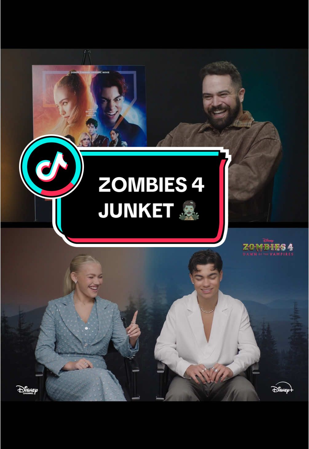 A post by @blakespopnook on TikTok caption: first priority: talking to @Malachi Barton and @Freya Skye about DCOMS. secondary priority: referencing mystical magical ✨😂 thank you for having me, @Disney Channel 🫶🏼🧟‍♂️ zombies 4 premieres on 7/10! #disneychannel #zombies4 #disneychanneloriginalmovie #blakespopnook 