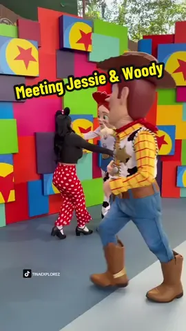 A post by @tinaexplorez on TikTok caption: Yay finally met Woody and Jessie! #fyp #viralvideo #viral #ootd #blowthisupforme #disneytiktok 