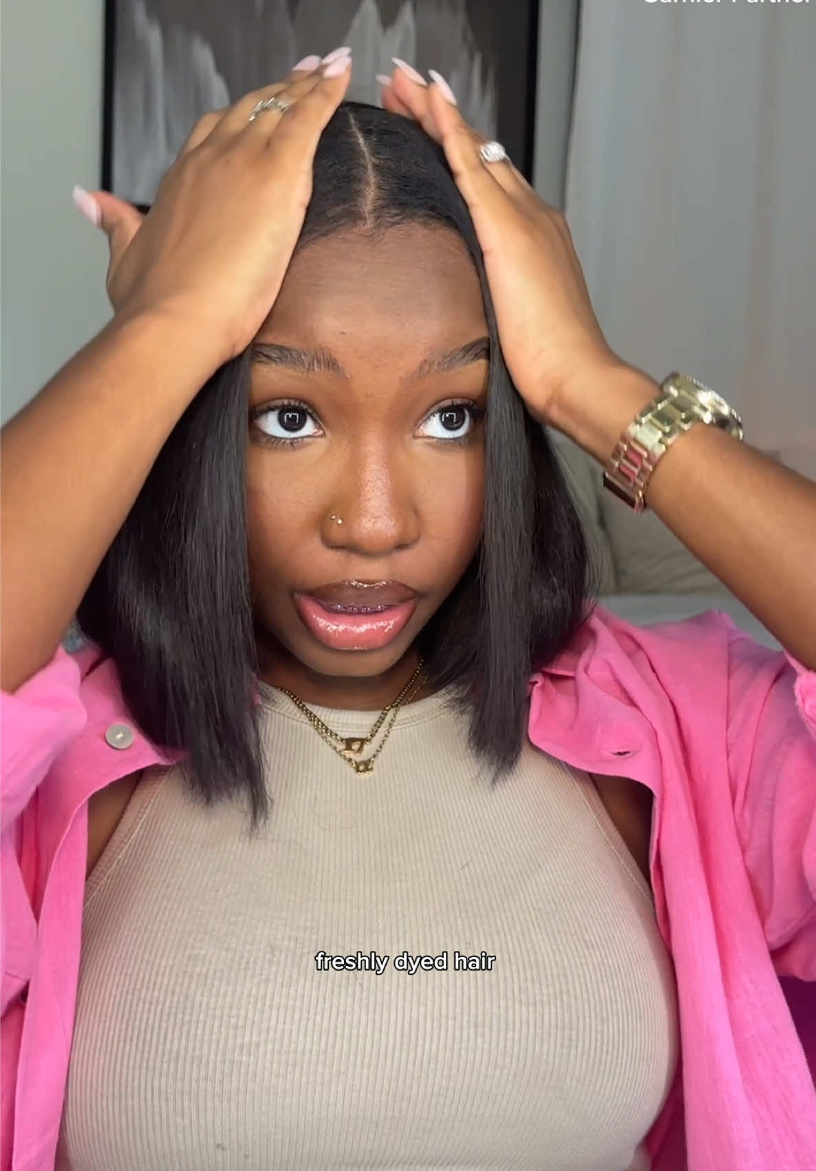 A post by @aniyahserinity on TikTok caption: Coloring my hair at home has become too easy with the @GarnierUSA Nutrisse Hair Color in “Darkest Brown” #GarnierPartner #HairColorRefresh @CVS