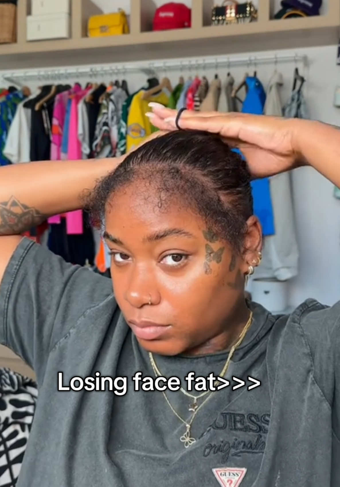 A post by @laurasiaandrea on TikTok caption: Honestly, I didn’t even notice how big I got until I looked back on old footage 🥲😔 I’m proud of me 🫶🏾 #laurasiaandrea #laurasia_yt #laurasiaandreapcos #explore #fyp #blackgirl #5k #viral #hairtok #locs #pcos #pcosweightloss #facefat #holistichealth 