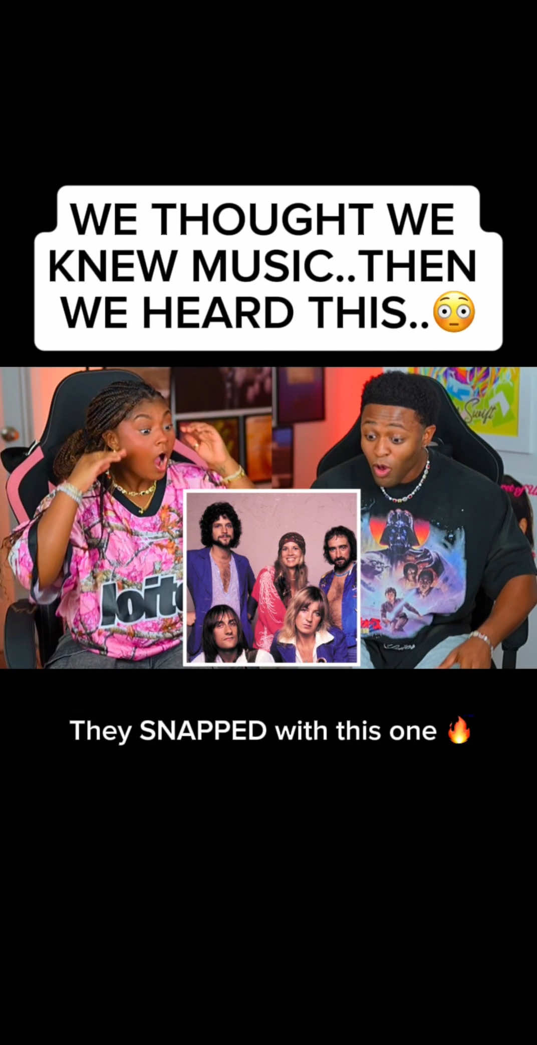 A post by @terryandkaniyia on TikTok caption: Just listened to their album “Rumours”, we had no idea they had this much SOUL🔥  Our reaction to “Rumours” is on Patreon ‼️ we play their album all the time now😭 #fleetwoodmac #thechain #lindseybuckingham #stevienicks #christinemcvie #silversprings #reaction #live #dreams #terryandkaniyia #thelastofus #country #soul #rnb #rock 
