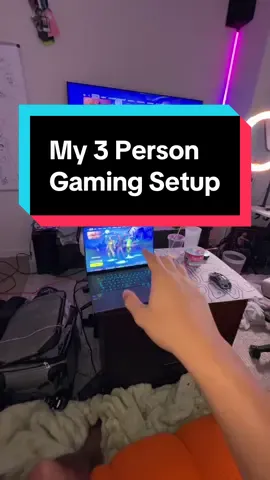 A post by @carterpcs on TikTok caption: I build a 3 player Fortnite setup in my 100sqft office #carterpcs #tech #techtok #techfacts #fortnite #Gaming #gaminggear 
