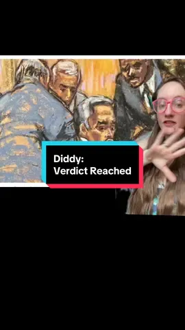 A post by @goojiepooj on TikTok caption: 7/2 10:30am Verdict reached. Guilty of two counts (3&5) of transportation to engage in prostitution. Not guilty on RICO or s trafficking. #diddy #verdict 