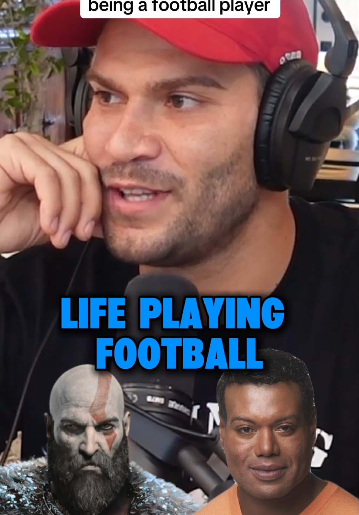 A post by @jimjcummings on TikTok caption: He used to hate being a football player  #jimcummings #kratos #godofwar #Gaming #podcast 