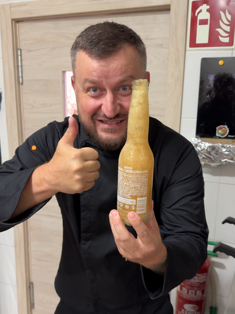 A post by @dobrovolskyichef on TikTok caption: ⚠️ Instant Ice Beer Test Fake or real? 🍺❄️