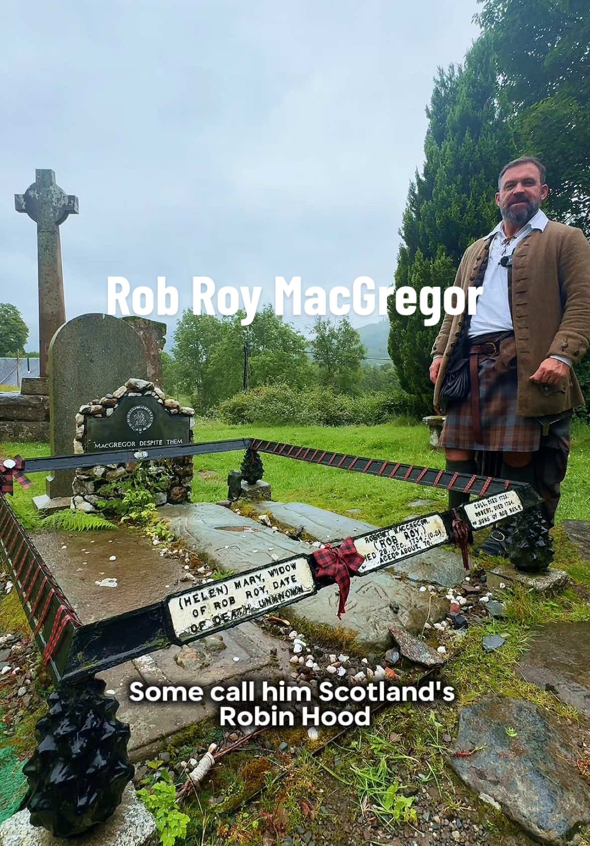 A post by @andy_highlander on TikTok caption: Rob Roy MacGregor, the Highland outlaw who became a legend. Born into a clan whose name was banned in his lifetime, he was a Jacobite, cattleman, and rebel who turned betrayal into vengeance. Robbed of land, hunted by the Duke of Montrose, he fought back with raids, cunning, and swagger until his enemies feared his name. Immortalised by Sir Walter Scott, remembered by history. Was Rob Roy a hero, a thief or something in between? #robroy #macgregor #history #scottishlegends #jacobite #scotland #andythehighlander
