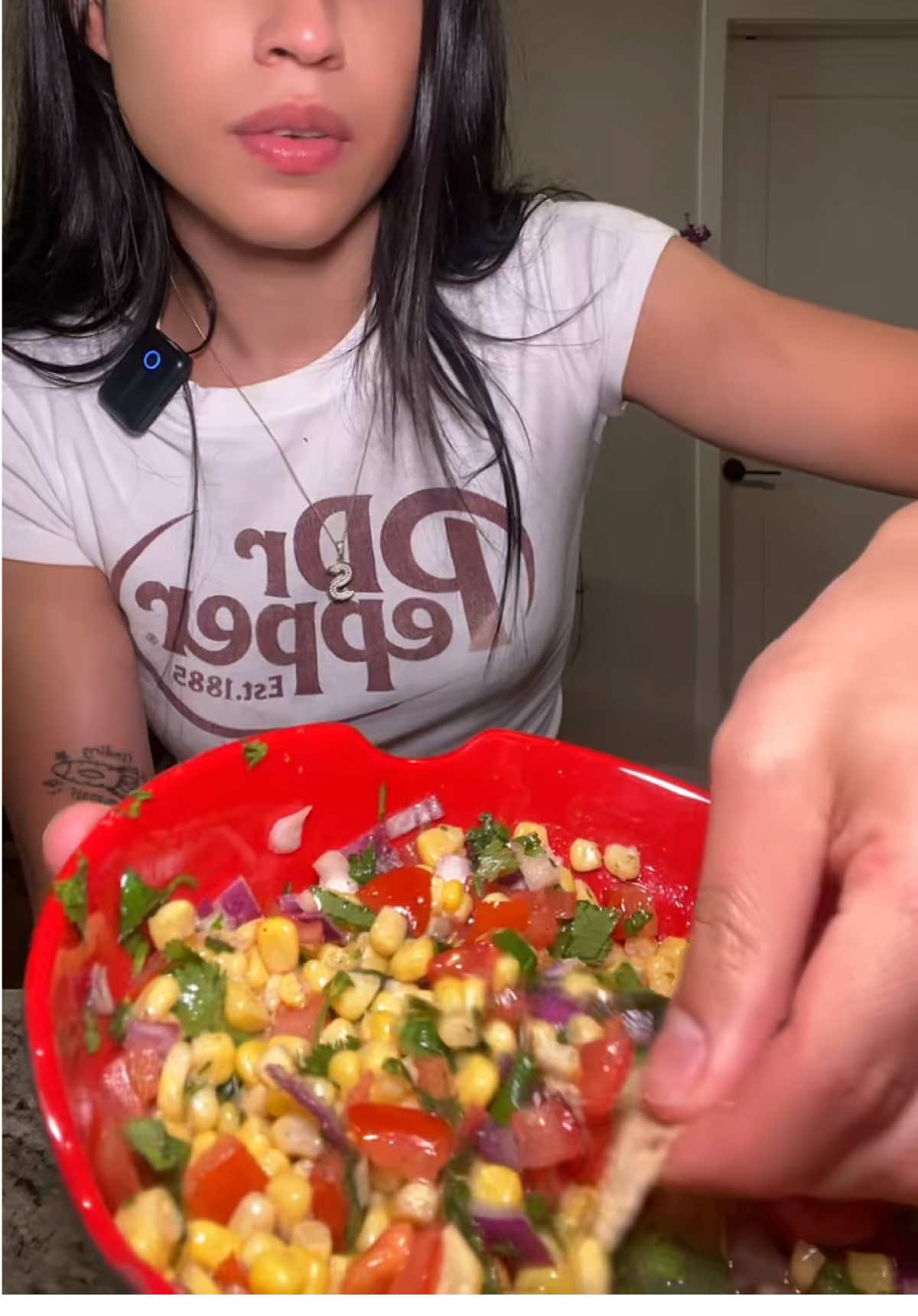 A post by @skylarrr_marie on TikTok caption: My avocado being old ruined this, but nonetheless, it was still so good ##foodtok##Tatcha##eatwithme##cookwithme##skylarmarie##recipes##cornsalad##salad