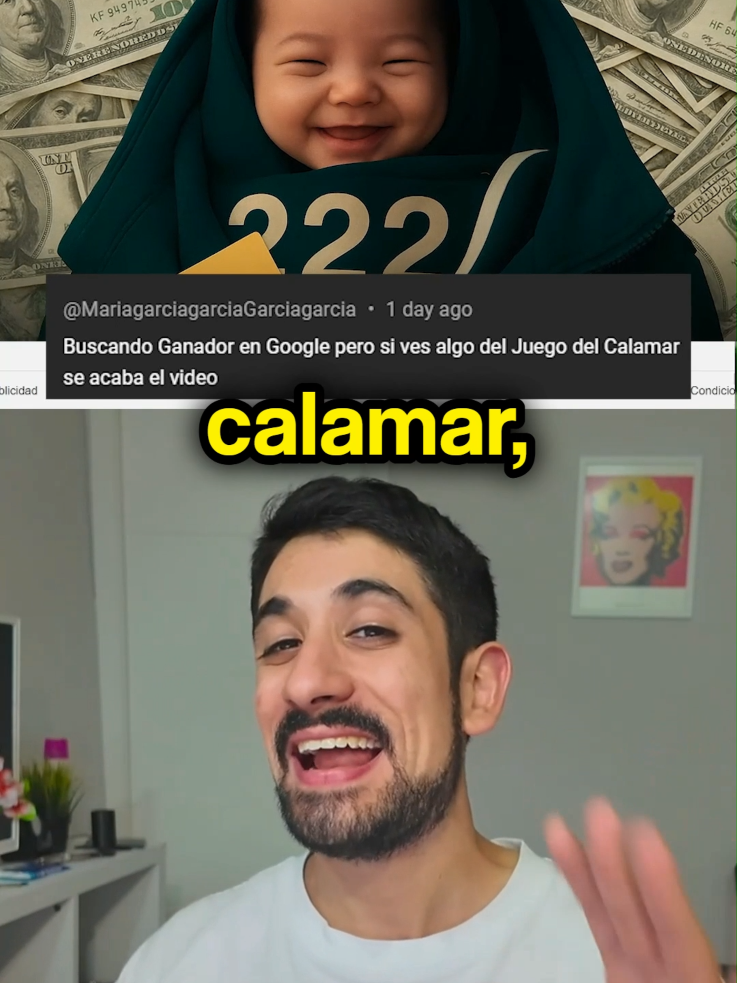 A post by @javiercazarez on TikTok caption: Si veo algo de el Juego del Calamar se acaba el video 😳🦑 #curiosidades #google #squidgame #eljuegodelcalamar3 #humor