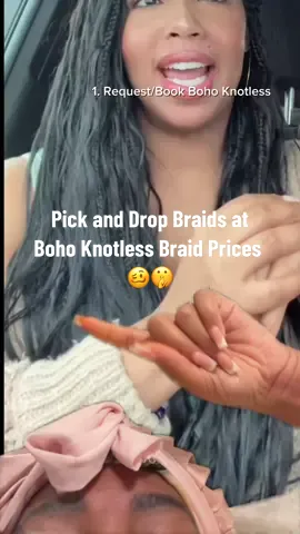 A post by @abuggzlife on TikTok caption: Replying to @KVHP OK so basically this was me trying to scheme 😮‍💨🤫 my way into pick and drop braids lol but basically they are BoHo braids. I linked the specific BoHo pieces that I use in my bio and I used the 20 inch 22 inch 24“ 26 inch bundle. I hope this was helpful #Bohoknotless #braids #pickanddropbraids #mermaidbraids #knotlessbraids #blackwomen #love 