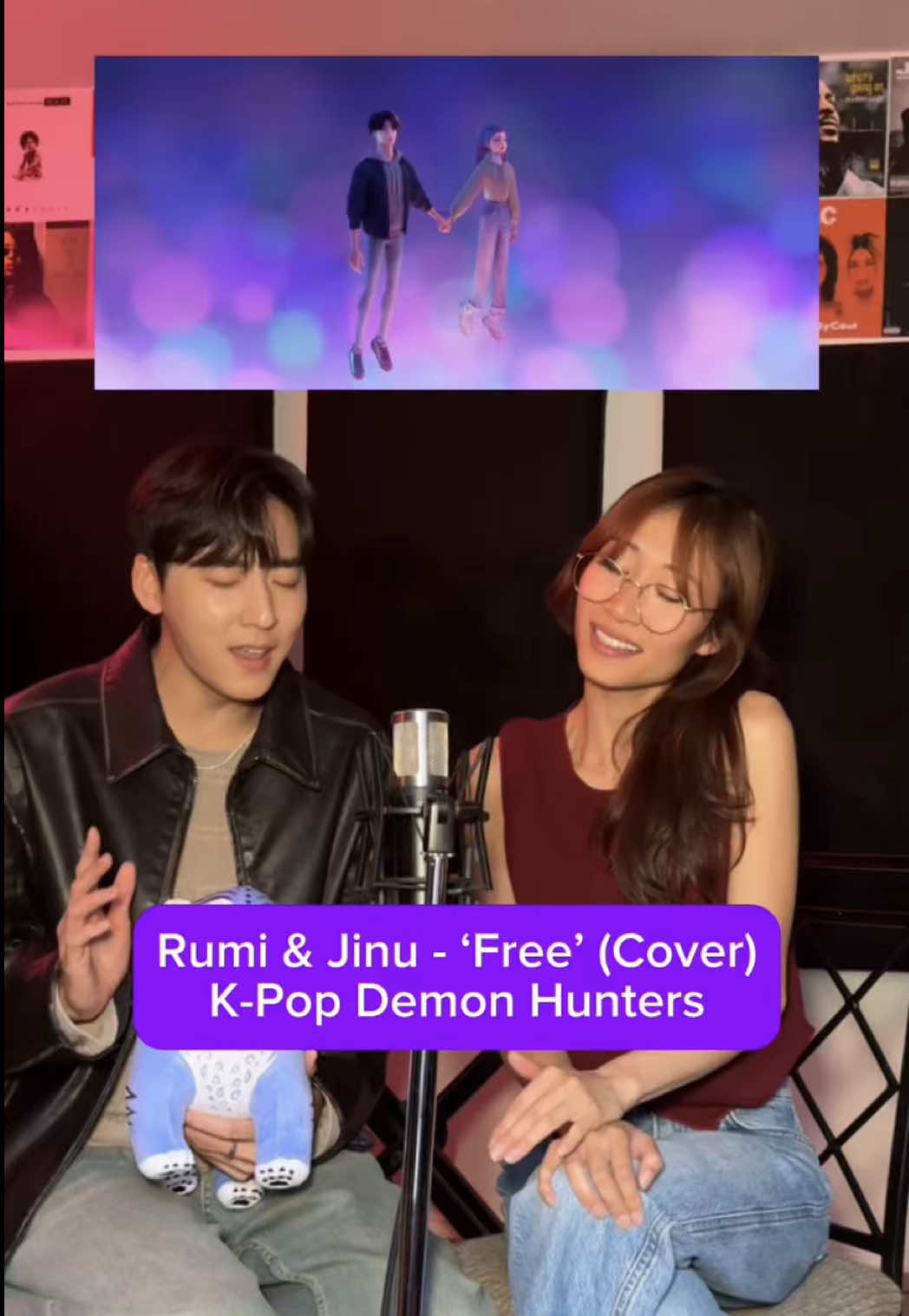 A post by @yoleendadong on TikTok caption: Yay singing duet  “Free” with Mystery Saja Boy from #kpopdemonhunters the song is soo beautiful 😭 my soul is gone but the honmoon is secured 😅🙌🏻  #mysterysaja #free #cover #demonhunters #kpop #sajaboys #rujinu #rumi #jinu #huntrix  🎙️Duet w/ @KEVIN WOO 케빈 ケビン  @Netflix 