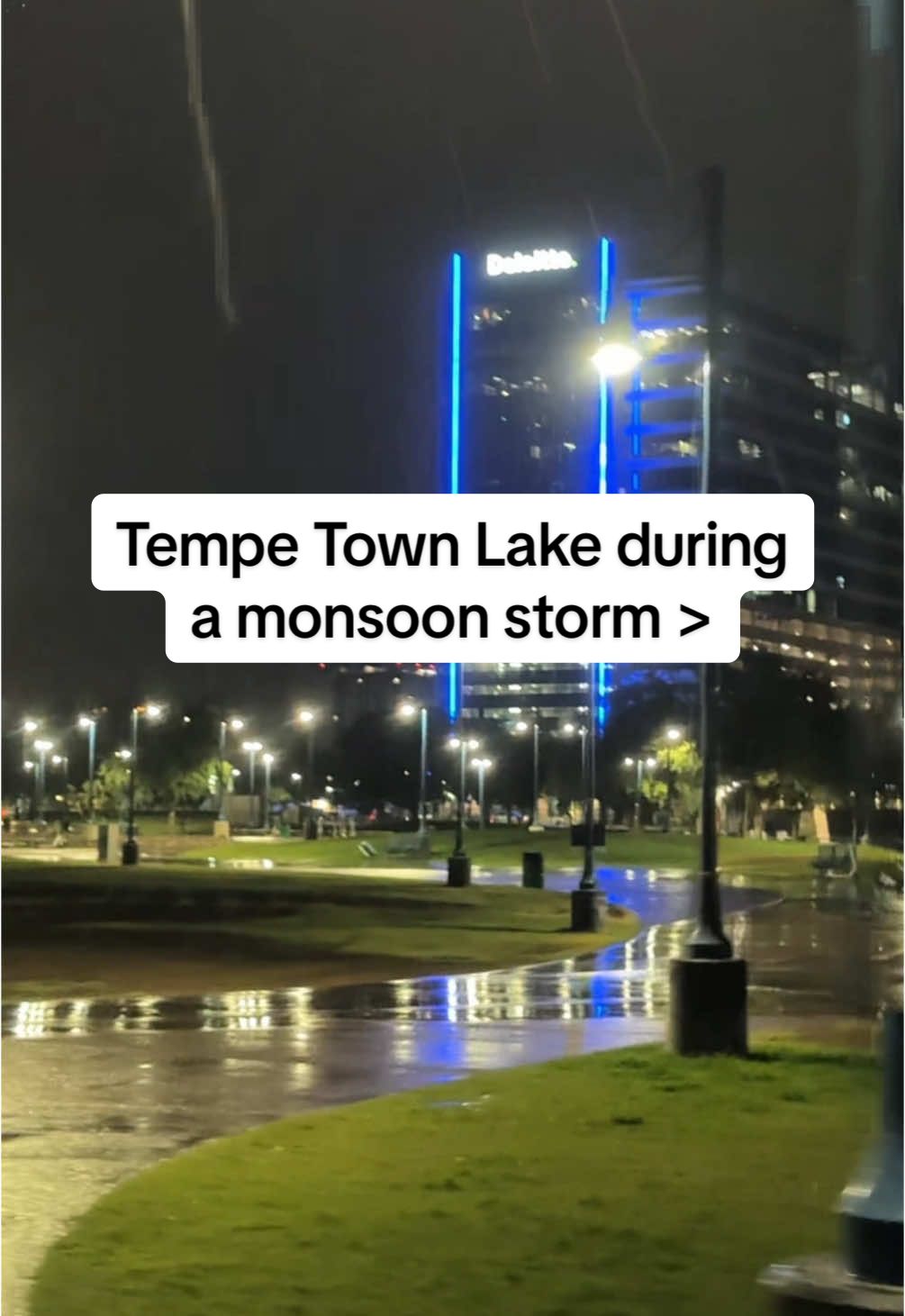 A post by @wildjoyexperiences on TikTok caption: Monsoon vlog #1: Tempe Town Lake ⚡️Did it rain near you too?! It’s wild it was cold tonight!! Tempe Town Lake during a monsoon > ⚡️was biking a 20 mile loop on my Lectric e-bike and couldn’t believe how unreal pretty it was…. So I had to show you!!! #arizona #tempetownlake #tempe #tempeaz #monsoonseason #monsoon #storms 