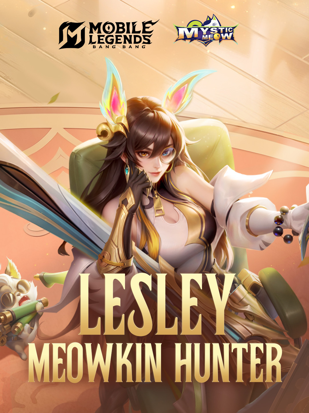 A post by @mlbbttofficial on TikTok caption: Lesley "Meowkin Hunter" from the Mystic Meow series coming soon! From 07/04 to 07/27, complete tasks in the event to get it for free! Lesley - Analyst of Mystic Meow Excellent in both character and studies, skilled in logical reasoning. Want to know more? Check out the video to see Lesley in action! #MLBBMysticMeow #MLBBFreeSkin #MobileLegendsbangbang