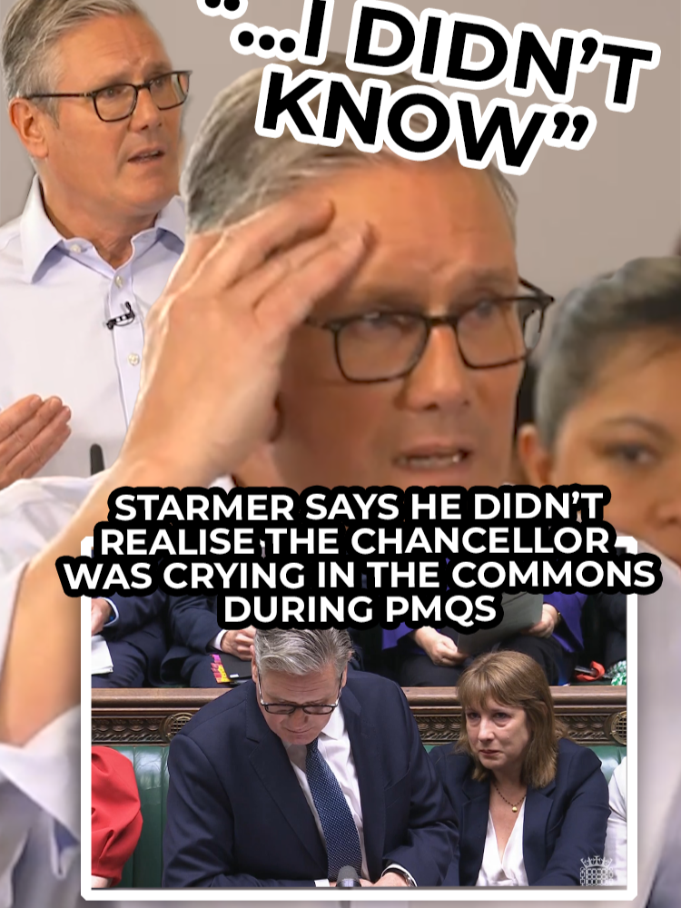 A post by @gbnews on TikTok caption: Keir Starmer says he didn't realise the Chancellor, Rachel Reeves, was crying in the Commons during PMQs. #News #UKNews #RachelReeves #PMQs #GBNews