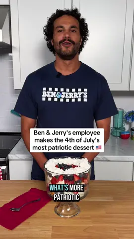 A post by @benandjerrys on TikTok caption: Mmmm, a healthy democracy with layers and layers of freedom? Sounds good to us! Learn more about your first amendment rights at the link in our bio! #benandjerrys #firstamendment #trifle #icecream 