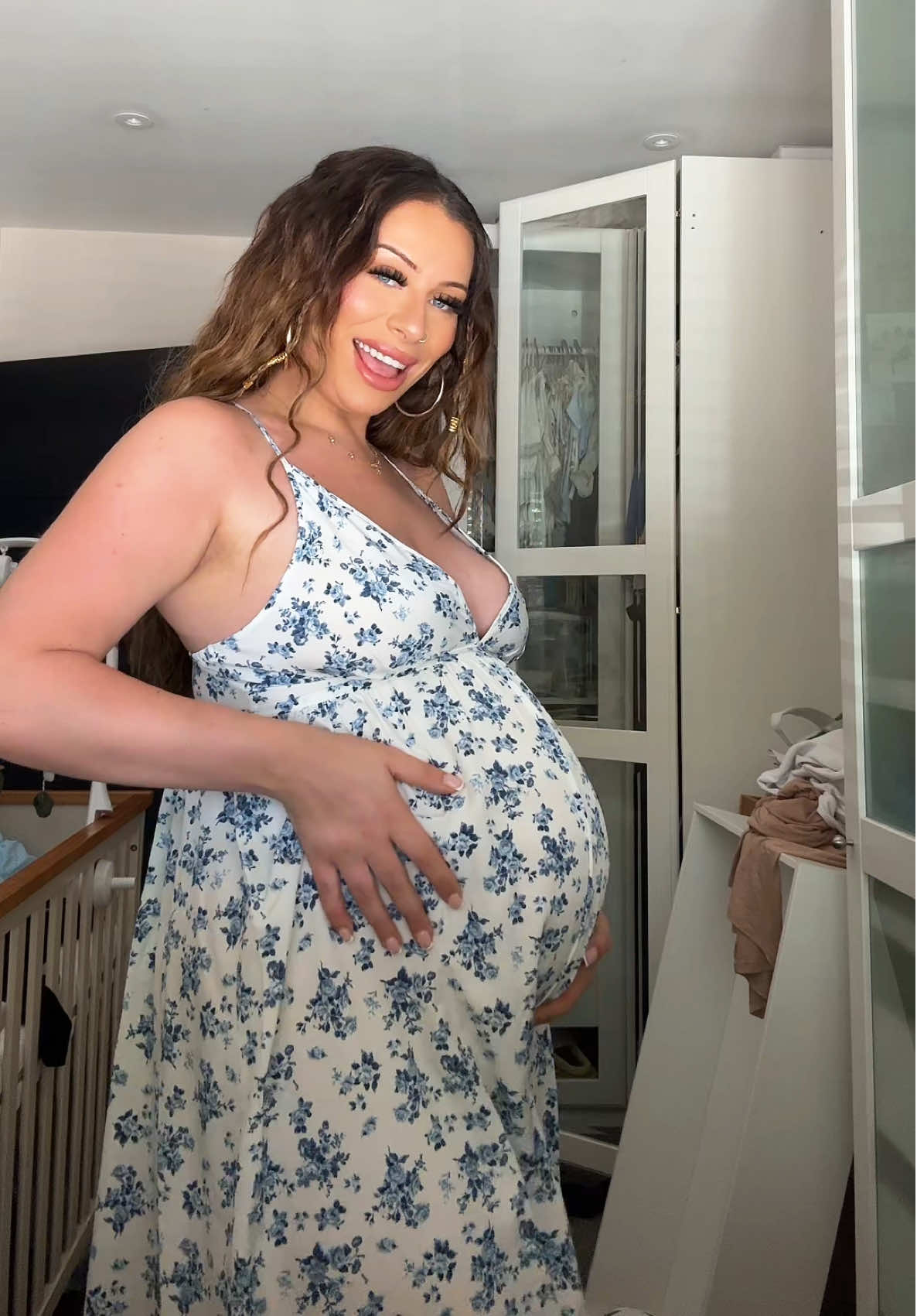 A post by @edenharvzofficial on TikTok caption: Not exactly 34 weeks here as I’m not telling anyone my exact gestation but around that give or take a few 😉! 🩵