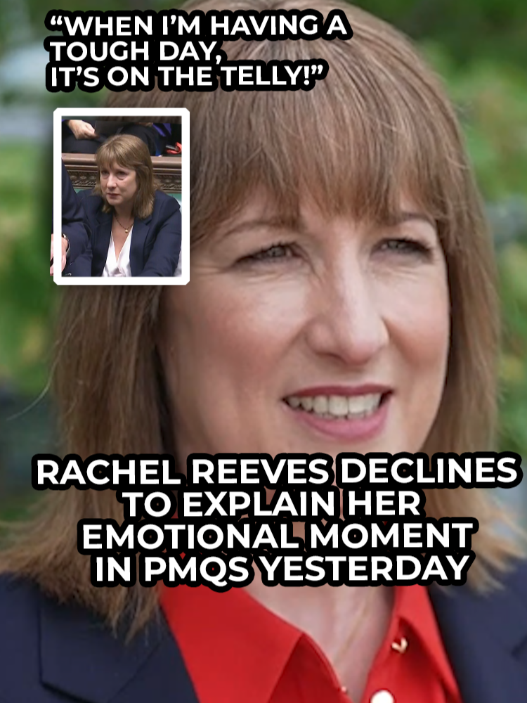A post by @gbnews on TikTok caption: Rachel Reeves declines to explain her emotional moment in yesterday's PMQs, quipping, "When I'm having a tough day, it's on the telly" #RachelReeves #PMQs #UKNews #UK #Commons #GBNews