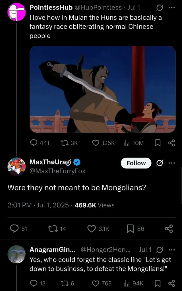 A post by @midnightlibrarian on TikTok caption: Who can forget the villain track Khan We Not Live. #Disney #mulan #twitter #disneyadult #history #childleftbehind 