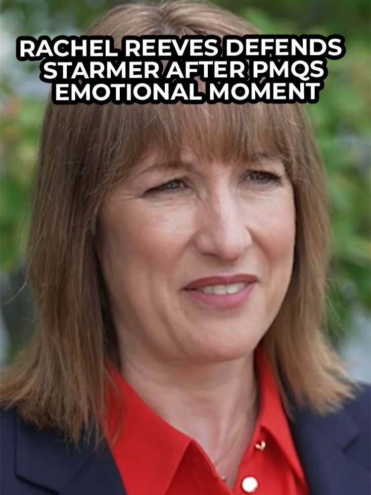 A post by @gbnews on TikTok caption: Rachel Reeves defends Starmer after comments suggesting he should have offered her more support during PMQs, as she appeared visibly upset. #PMQS #Starmer #KeirStarmer #RachelReeves #GBNews