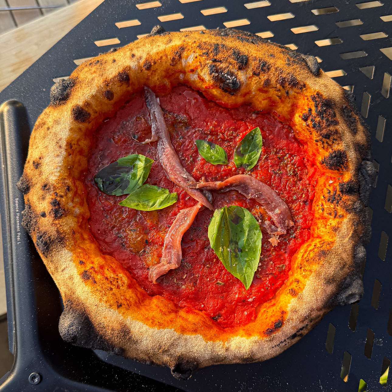 A post by @samseats on TikTok caption: Pizza Marinara 🍕  A classic, and a great for good reason! Tomato sauce, sourdough, olive oil and fresh basil 🔥 Recipes for both pizzas now up on Substack, link bio! 🇮🇹 #Pizza #comfortfood #fyp #asmrfood #italianfood #cooking 