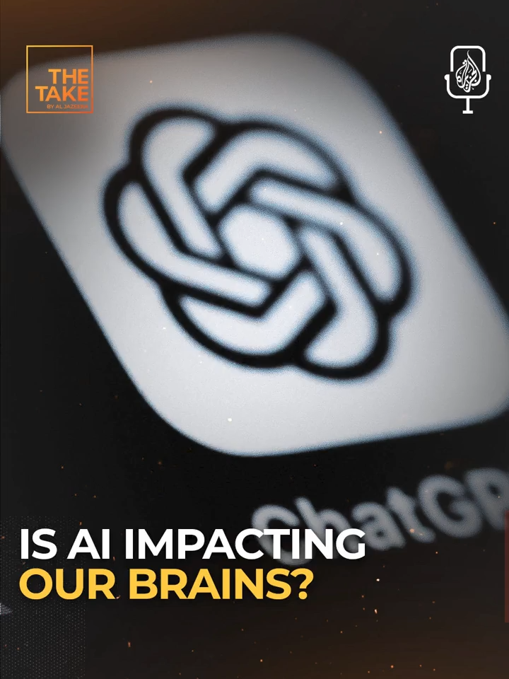 A post by @aljazeeraenglish on TikTok caption: Can using AI tools like ChatGPT reduce critical thinking skills? Tune into our latest episode of #TheTake podcast.