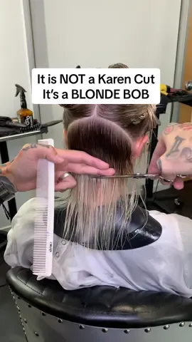 A post by @alfredo_lewis on TikTok caption: Don’t call it a Karen. Call it a Bob. #bobhaircut #balayage #fypシ #blonde #hairstyle 