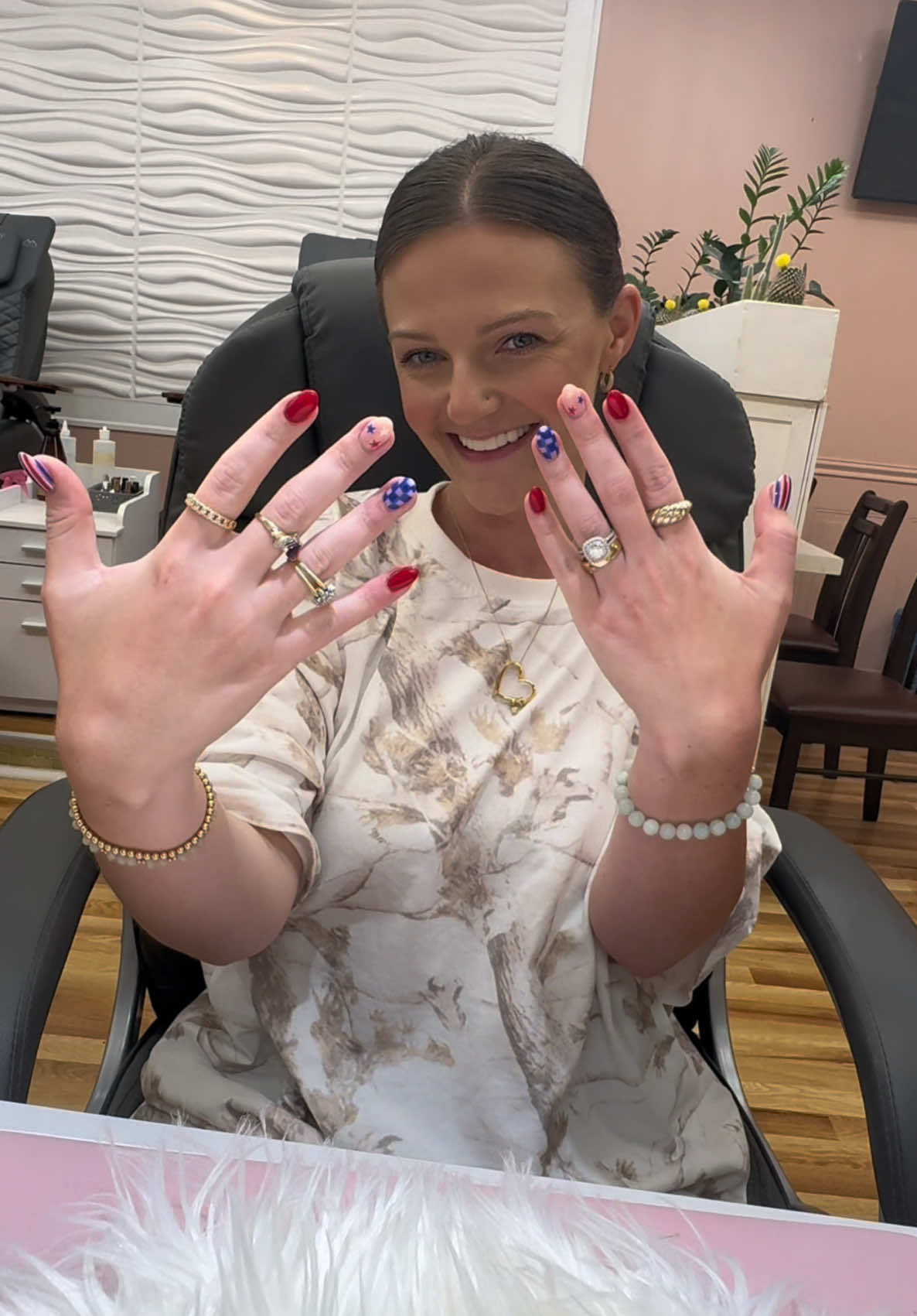 A post by @little_britt15 on TikTok caption: Me and @Nailsby_reecha always be actin up at my nail appointments 😂😂😂…. She’s the BEST!!❤️🇺🇸